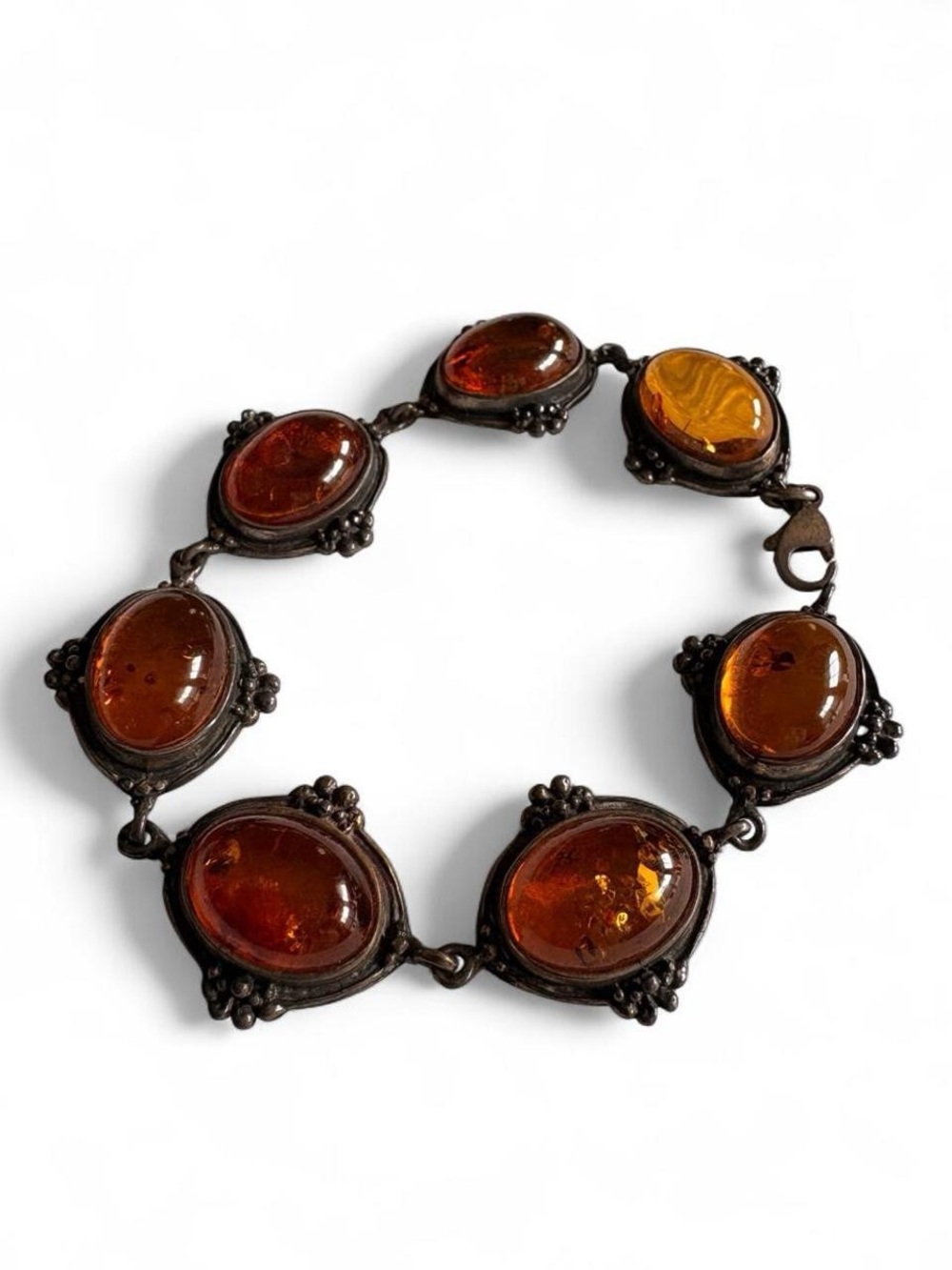 Vintage Amber Glass Link Bracelet in Warm Cognac
